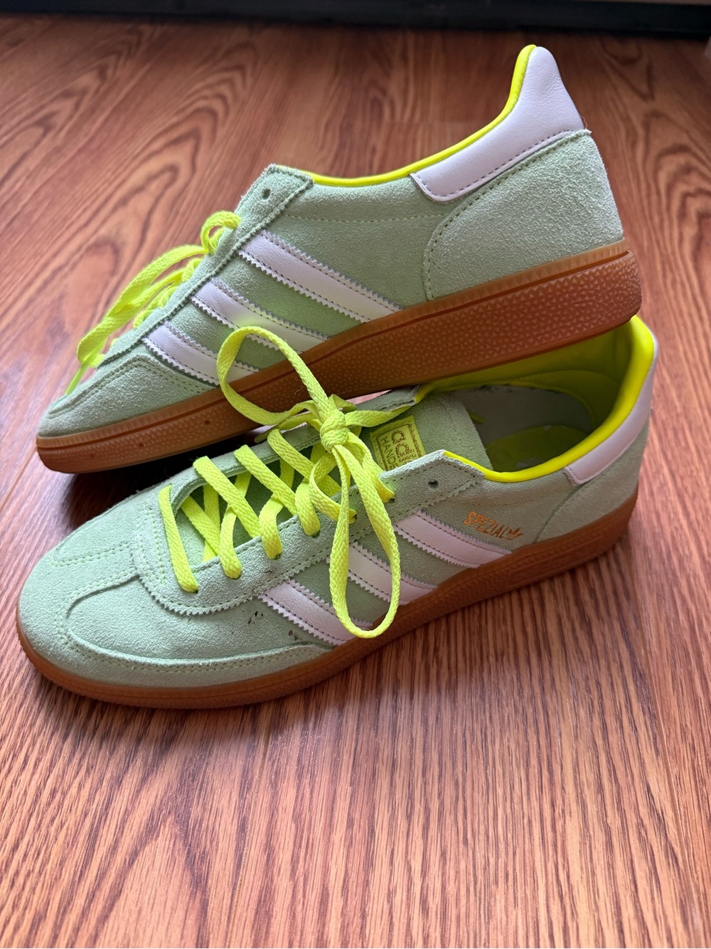 Adidas Suede Sneakers in Mint Green and Neon Yellow